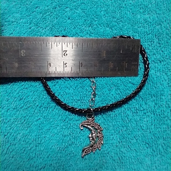 Black braided cord silvertone moon bracelet - Picture 2 of 2